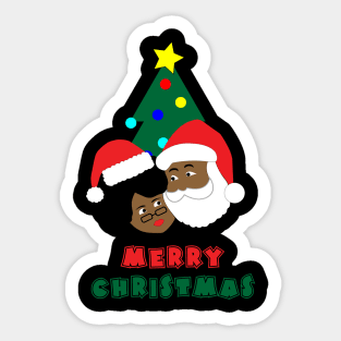 Black Santa and Mrs. Claus Merry Christmas Sticker